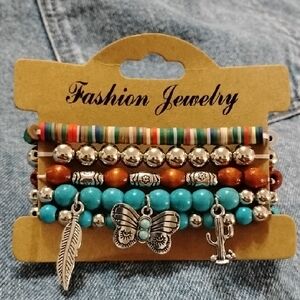 Chic Turquoise and Silver Charm Bracelet Set